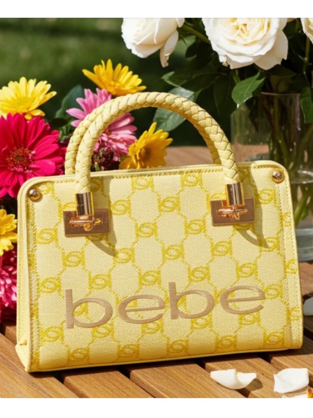 bebe blonde  Satchel with Braided Top Handles
